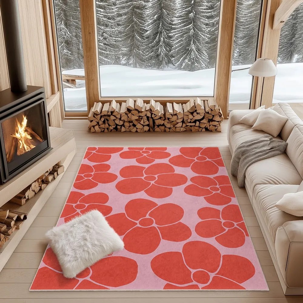 Piros-rózsaszín mosható futószőnyeg 80x200 cm Poppy Fields – Mila Home