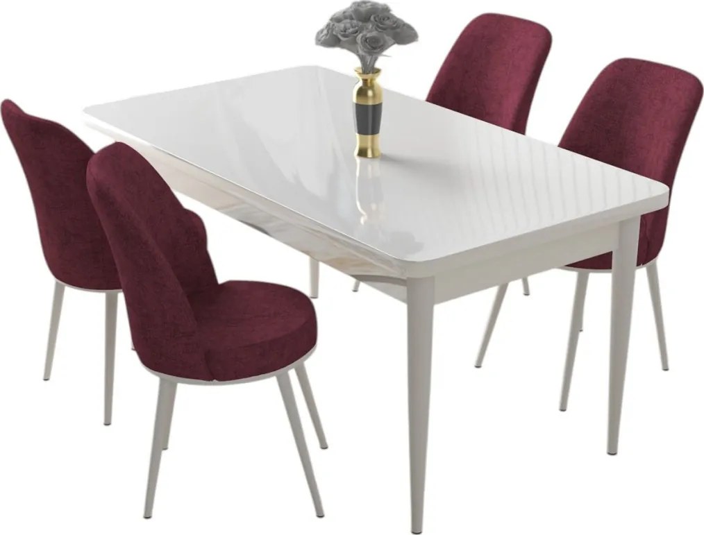 Nil étkezőgarnitúra, fehér-bordó, 110 cm