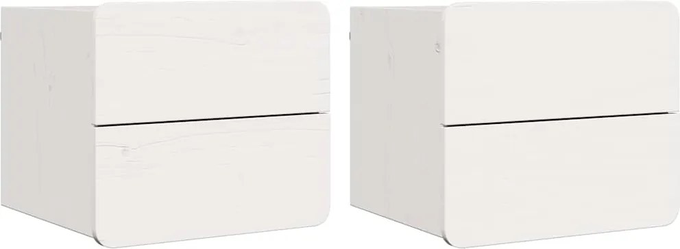 vidaXL Éjjeli asztal fiókkal 2 pcs Fehér 39 x 34 x 33 cm Tömör fenyőfa