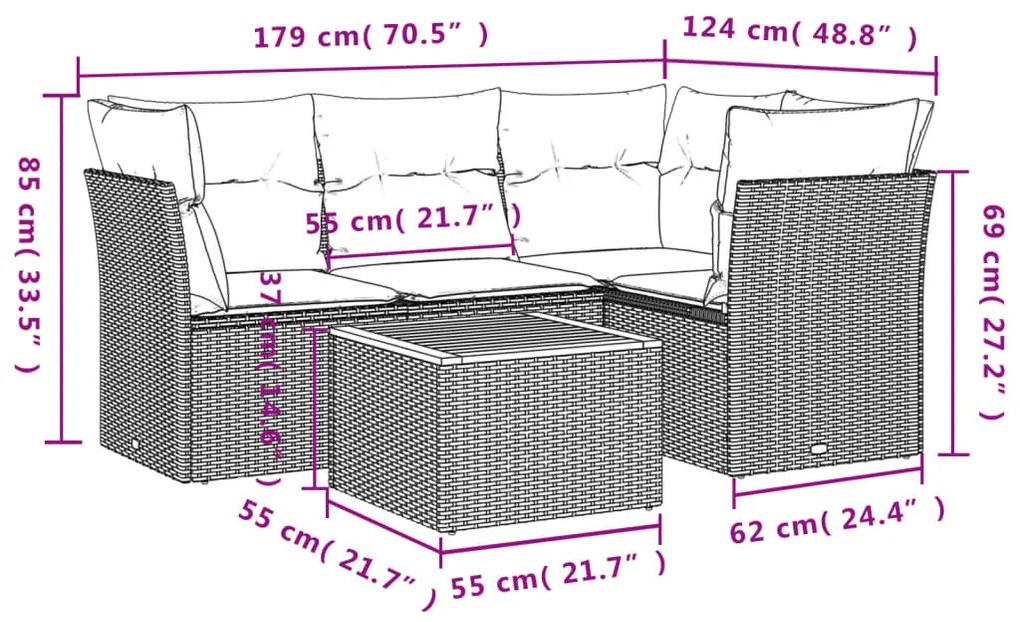 5 részes bézs polyrattan kerti ülőgarnitúra párnákkal