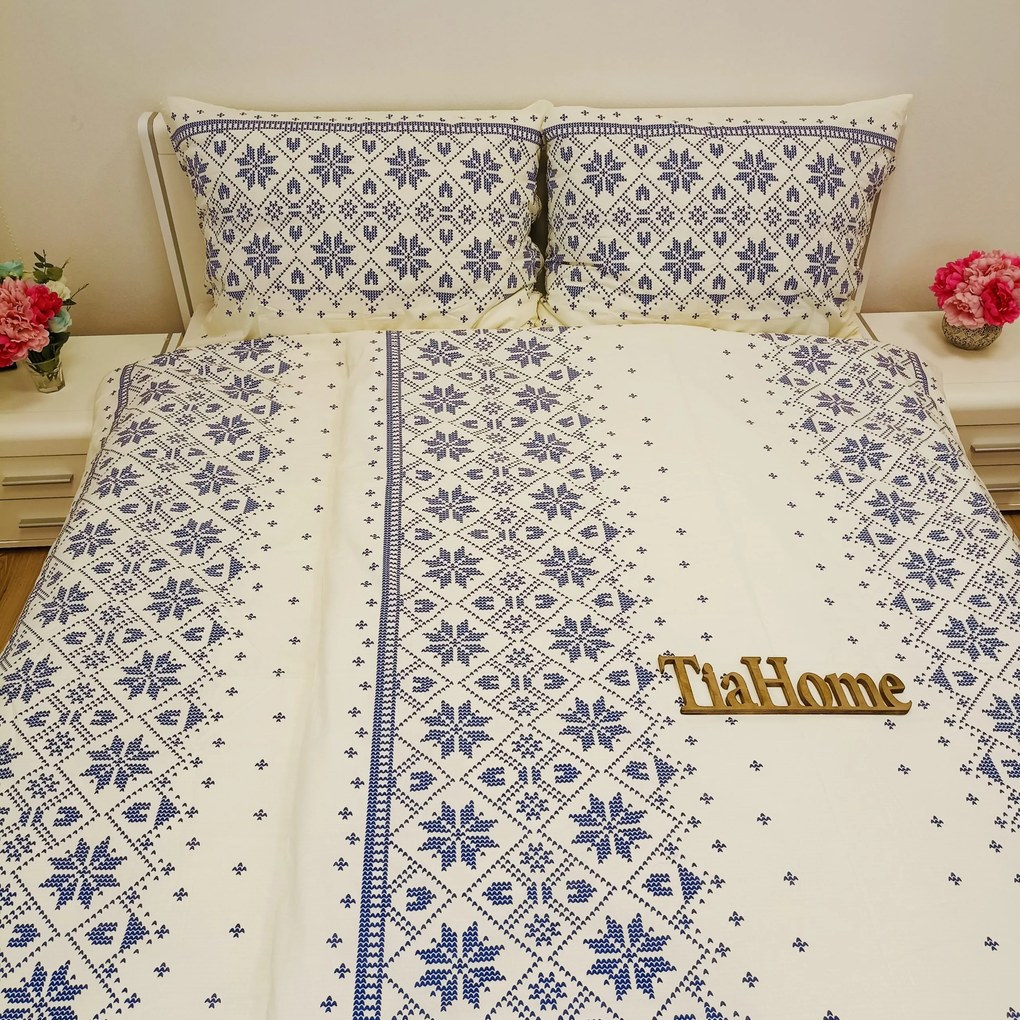 Etnico kék pamut lepedők TiaHome - 1x Párna 90x70cm, 1x Paplan 140x200cm