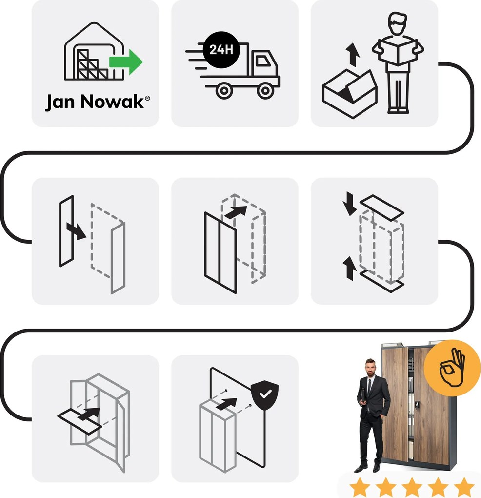 Fém irodai iratszekrény JAN II, Eco Design: antracit/dió
