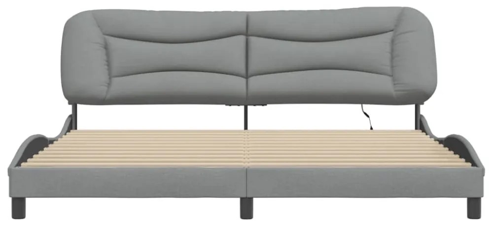 világosszürke szövet ágykeret LED-ekkel matrac nélkül Hvar 200 x 200 cm