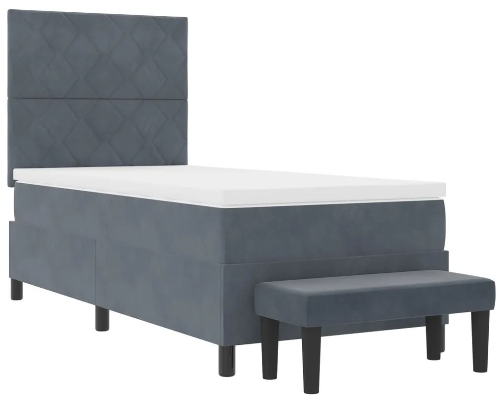 Boxspring ágy matraccal és paddal Sötétszürke 90x190 cm Bársonyos