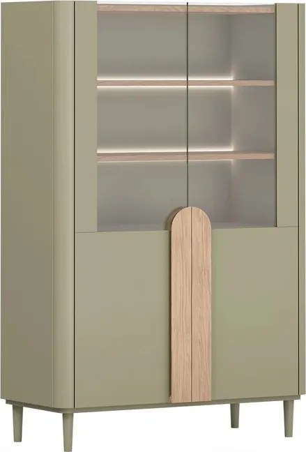 Amilio vitrines szekrény 100 cm, kétszárnyú, lábakon - eukaliptusz / baltic dune tölgy / natúr tölgy fogantyú