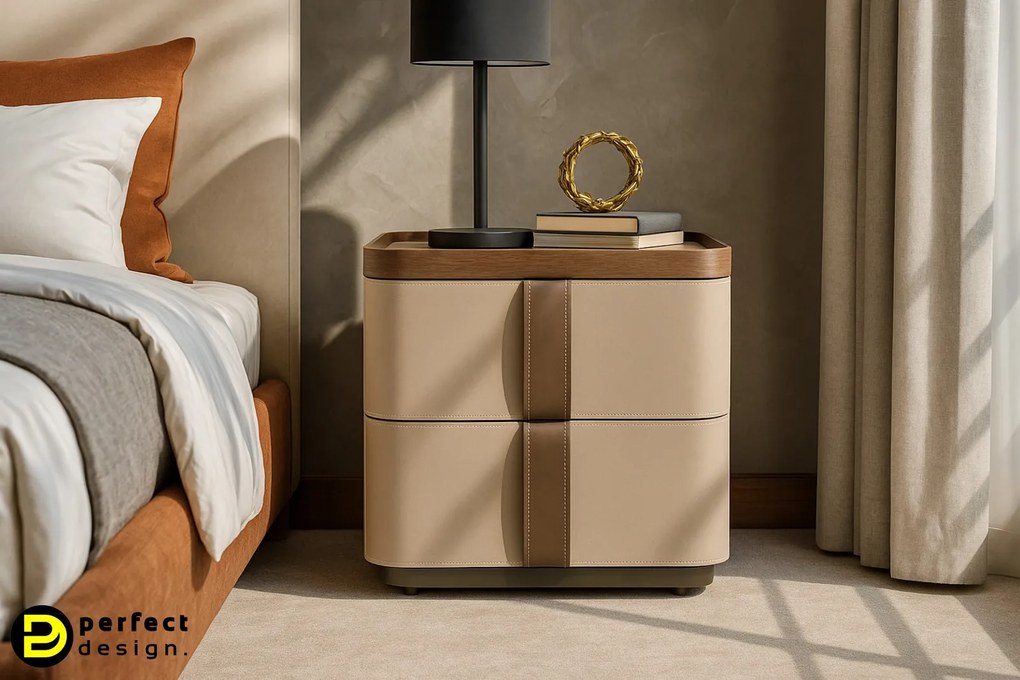 NUVELA prémium dió/bőr éjjeliszekrény