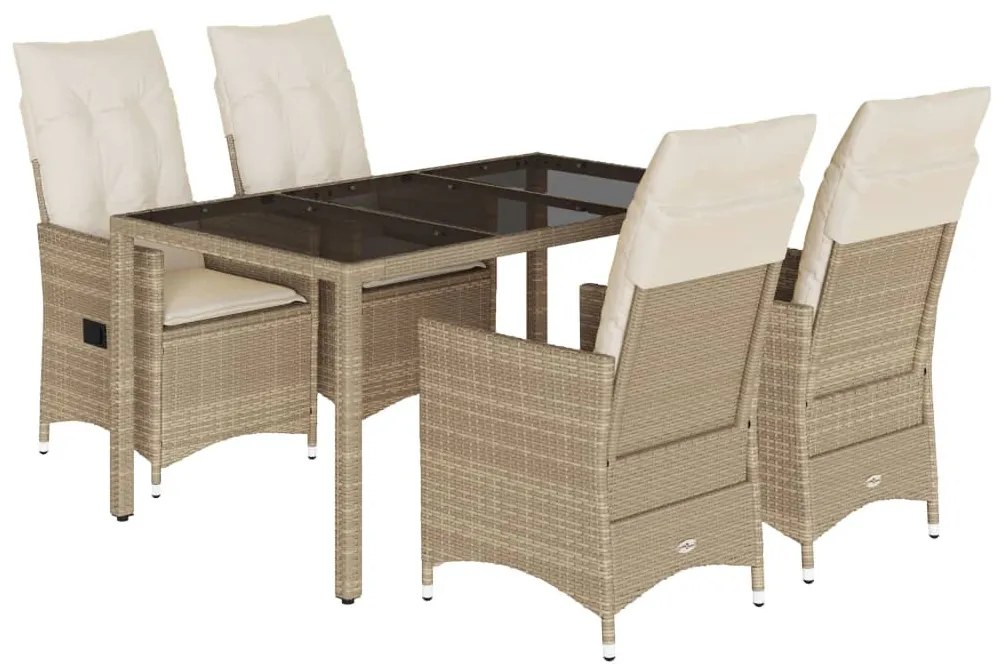 5 részes bézs polyrattan kerti étkezőgarnitúra párnákkal
