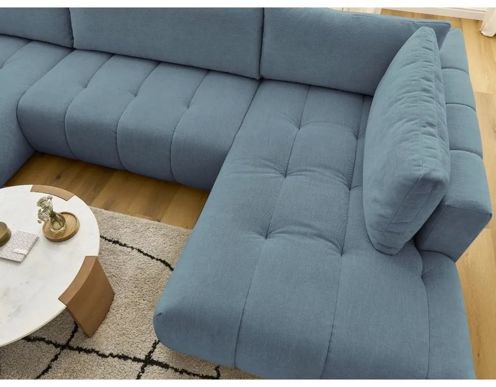 Kék kinyitható-tárolóhelyes sarokkanapé (jobb oldali-U alakú) Fuji – Bobochic Paris