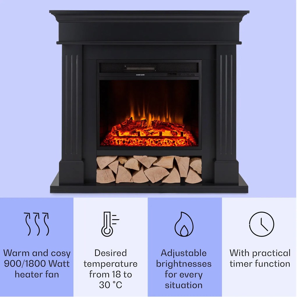 Klarstein Las Pilas, elektromos kandalló ventilátorral, 900/1800 W, heti időzítő, távirányító