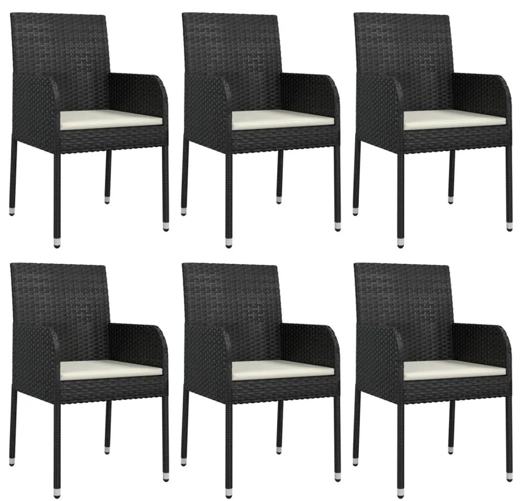 7 részes fekete polyrattan kerti étkezőgarnitúra párnával