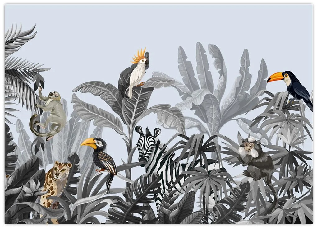 Üveg kép - Illusztrált dzsungel (70x50 cm)
