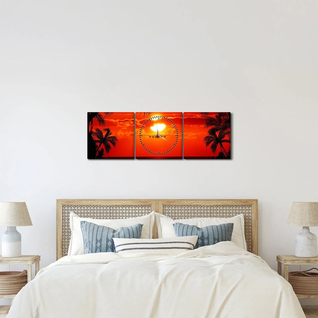 Kép - naplemente repülőgéppel (órával) (90x30 cm)