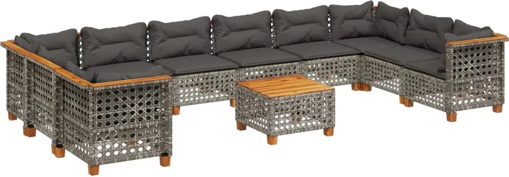 vidaXL 11 részes szürke polyrattan kerti ülőgarnitúra párnákkal