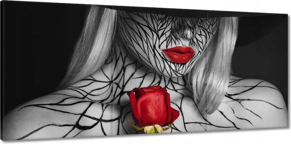 Vászonkép 150x70 Vörös ajkak és vörös rózsa