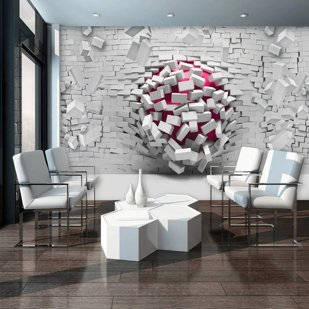 Fotótapéta - 3D labda és fehér téglafal (152,5x104 cm)