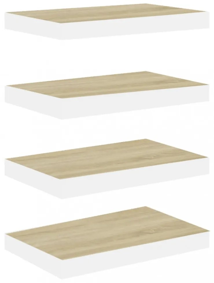 4 db tölgyszínű és fehér MDF lebegő fali polc 50 x 23 x 3,8 cm