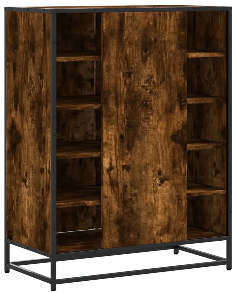 vidaXL füstös tölgy színű szerelt fa és fém cipőszekrény 75x38x97,5 cm