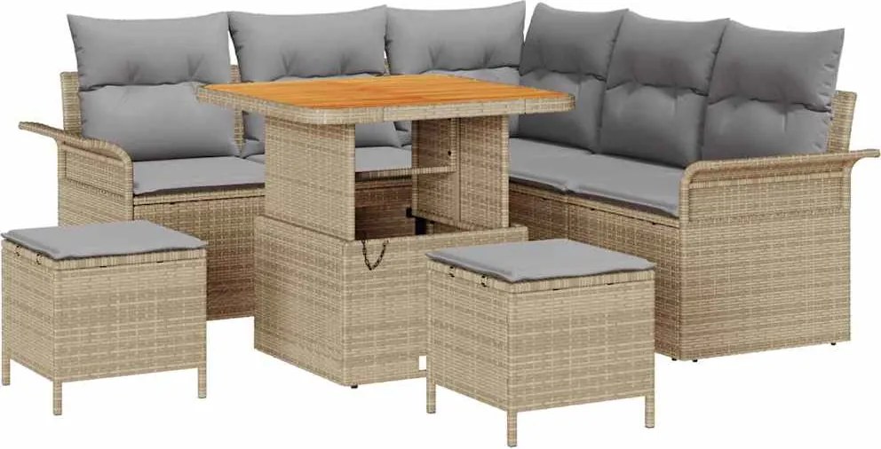 vidaXL Kerti Kanapé Szett párnával 8 pcs Bézs polirattan