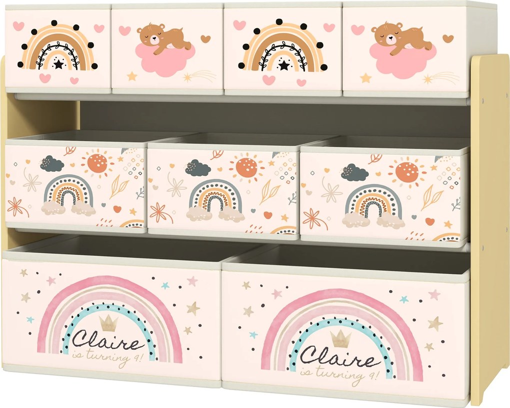 AIYAPLAY Játékpolc Gyerekeknek – Játék Szervező 9 Nem Szőtt Szövet Kosárral, 93x30x70 cm, Sárga | Aosom