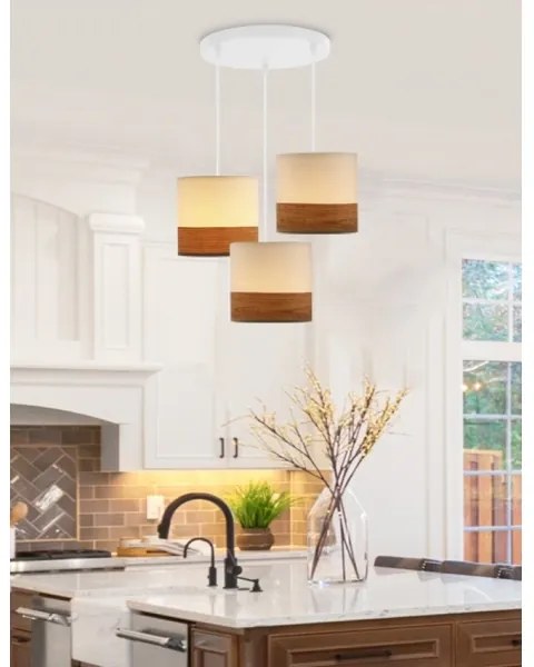 Csillár zsinóron BIANCO 3xE27/40W/230V fehér/barna