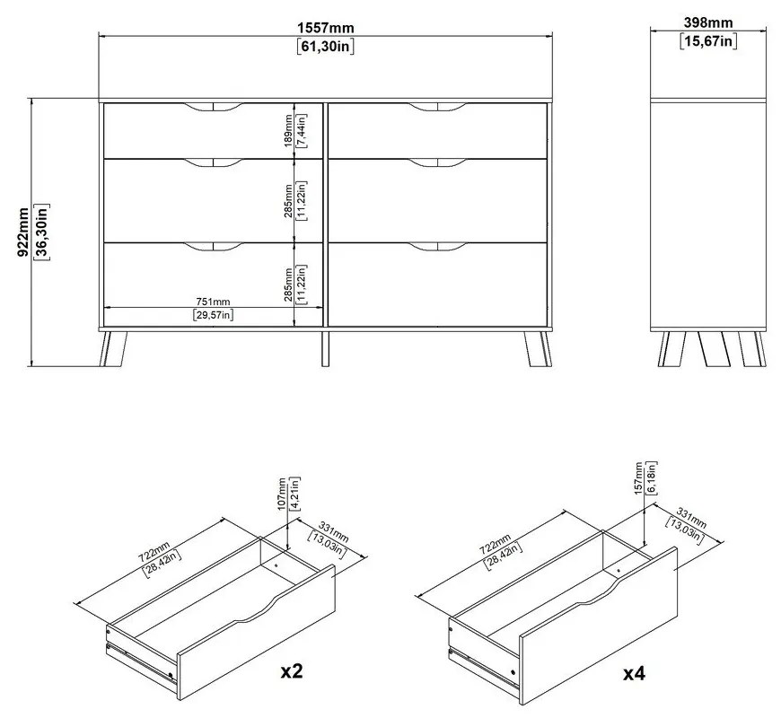 Fehér-natúr színű komód tölgyfa dekorral 156x92x40 cm Ikast – Tvilum