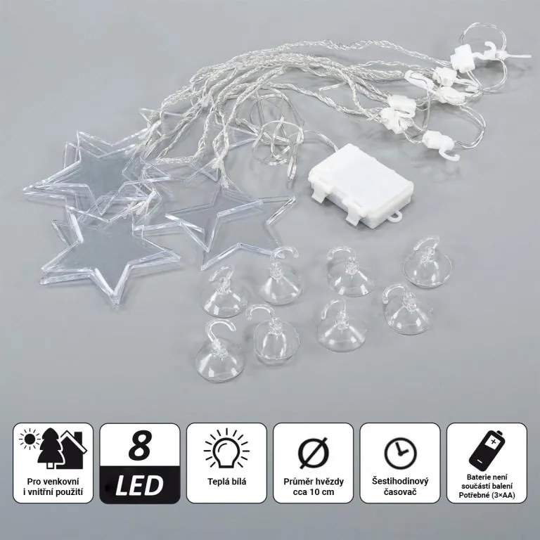 NEXOS Fényfüggöny csillag 8 LED meleg fehér