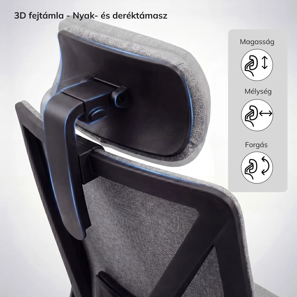 Ergonómikus, forgó irodai szék, szürke: VECTOR