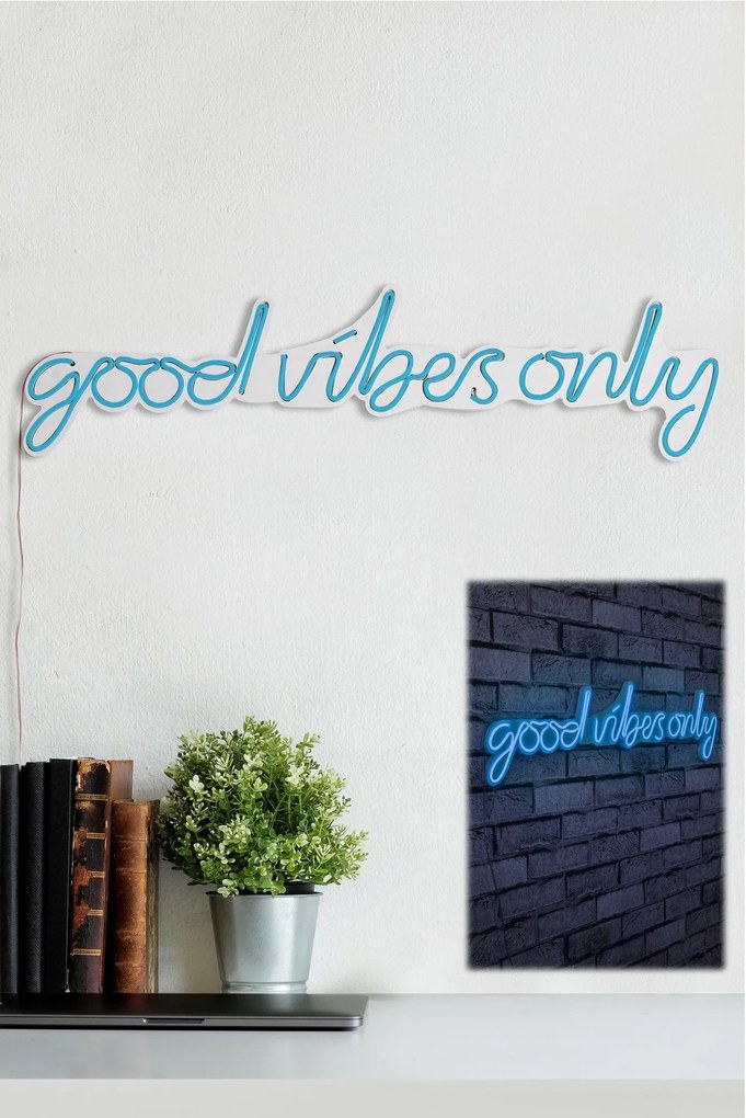 Műanyag LED-es fali dekoráció, Good Vibes Only - Blue