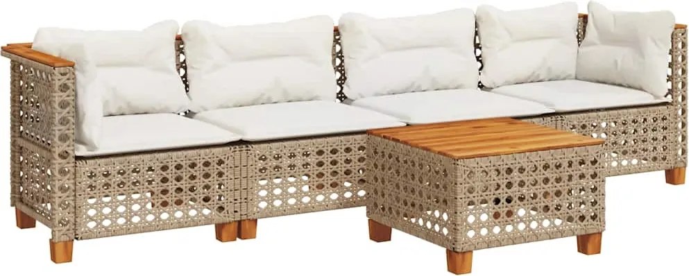 vidaXL 5 részes bézs polyrattan kerti ülőgarnitúra párnákkal