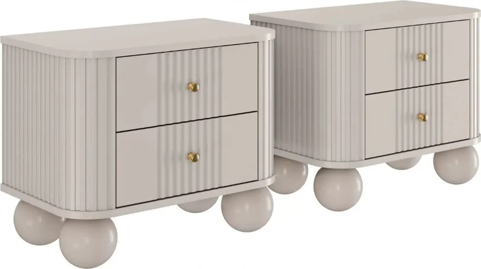 Vesper éjjeliszekrény készlet 56 cm - kasmír / arany fogantyúk / gömb alakú lábak