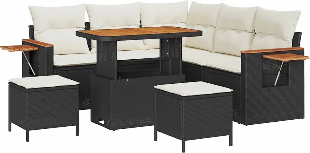vidaXL Kerti Kanapé Szett párnával 8 pcs Fekete és Krém