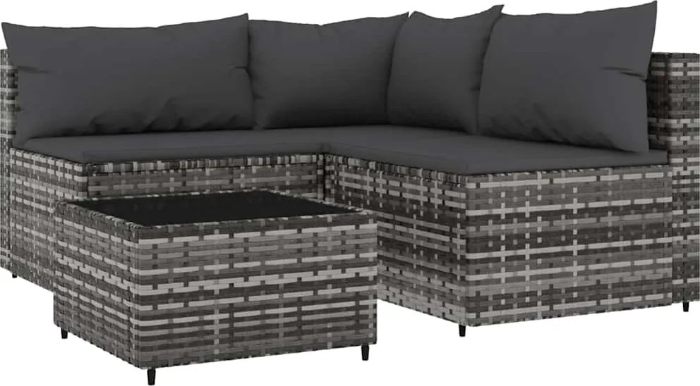 vidaXL 4 részes szürke polyrattan kerti ülőgarnitúra párnákkal