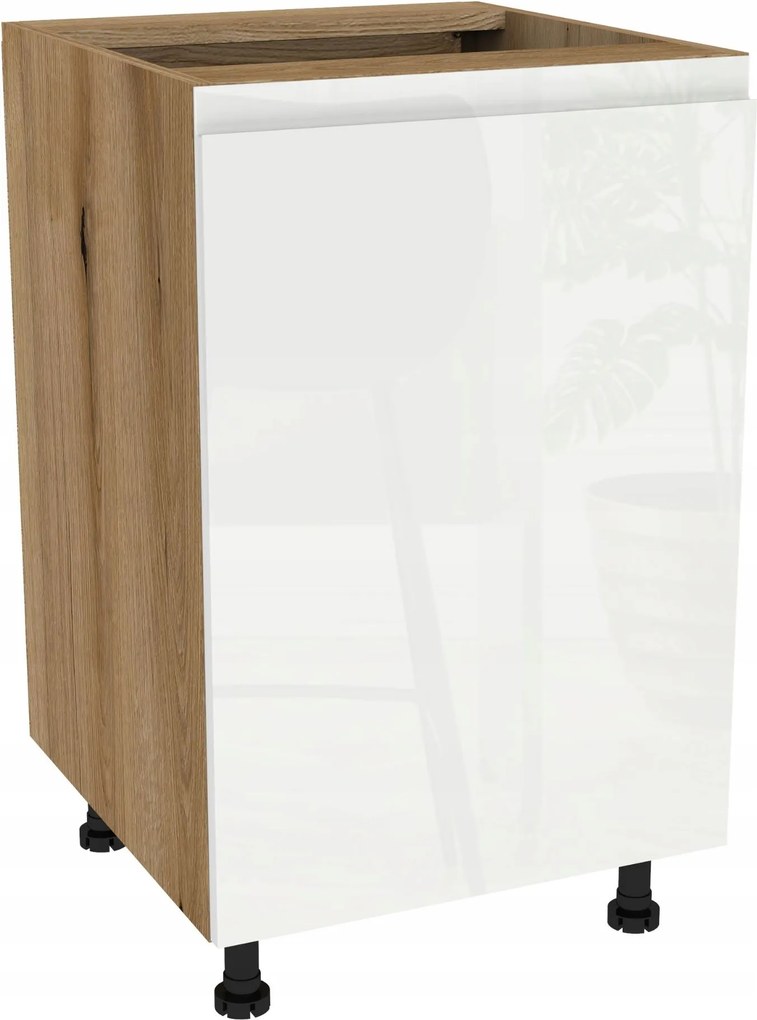 Alsó szekrény 50 Frezo tölgy Evoke front fogantyú nélküli fehér akril fényes