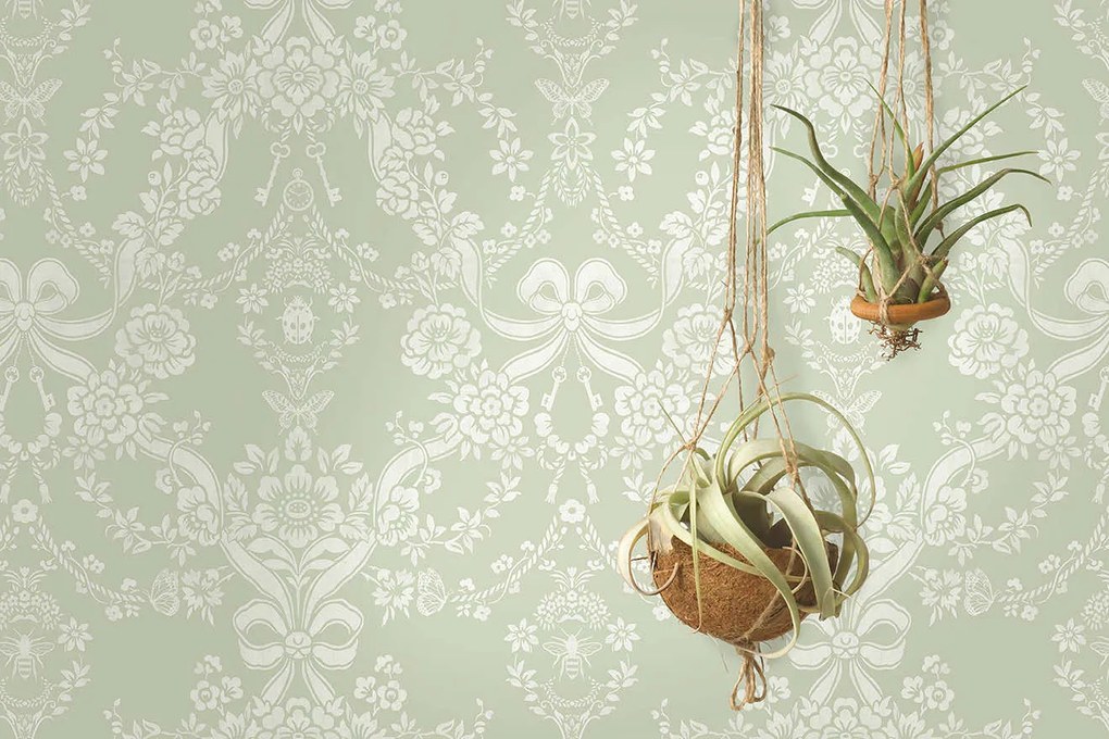 Holden Decor Imaginarium 3 Bow Damask zöld damaszt mintás papír tapéta – 14170