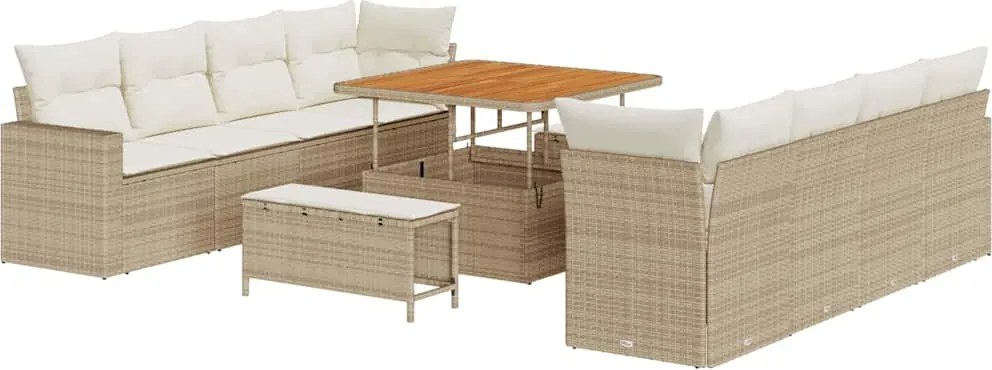 vidaXL Kerti Kanapé Szett 11 pcs Bézs polirattan