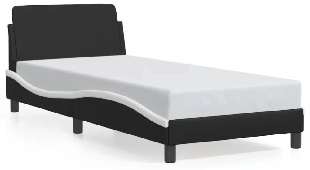 fekete és fehér műbőr ágykeret fejtámlával 80 x 200 cm