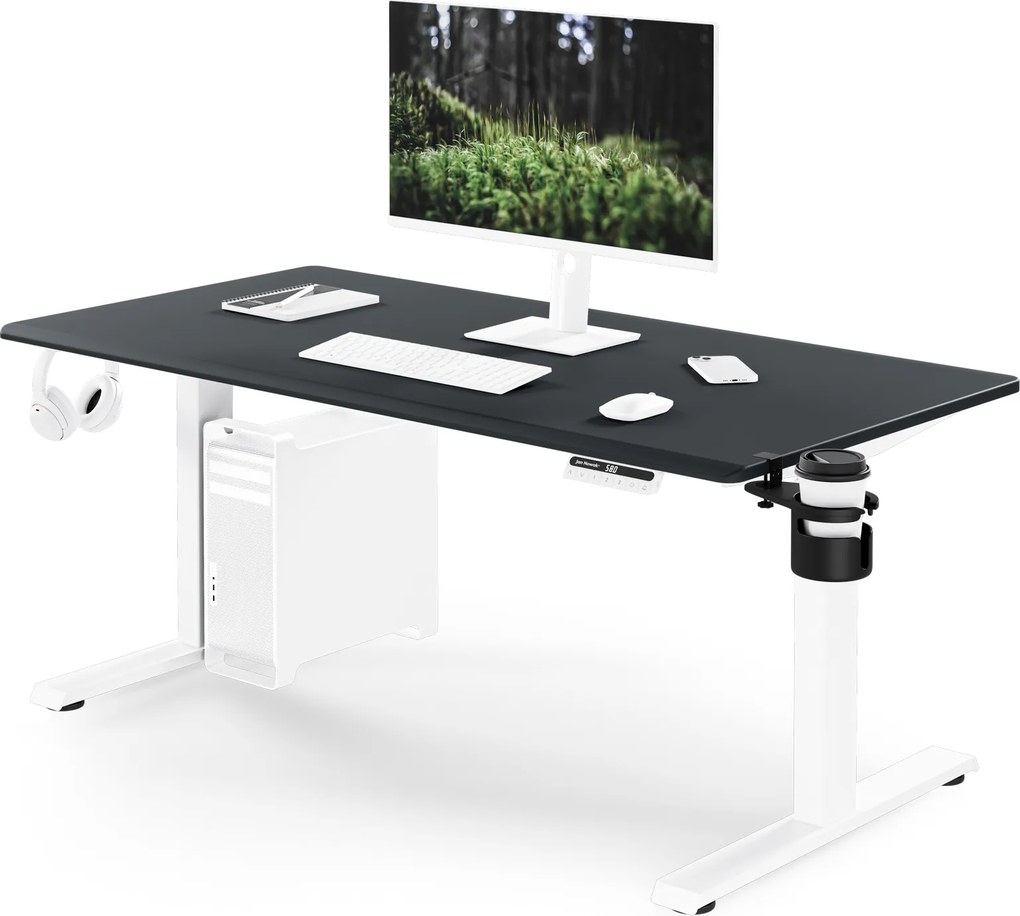 Elektromos, állítható magasságú, ergonomikus, fehér-antracit íróasztal,1400x700 mm: ARIA