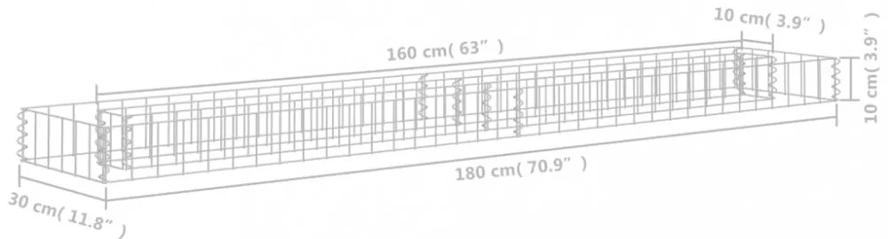 horganyzott acél gabion magaságyás 180 x 30 x 10 cm