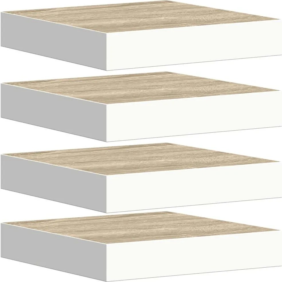vidaXL 4 db tölgyszínű és fehér MDF lebegő fali polc 23x23,5x3,8 cm