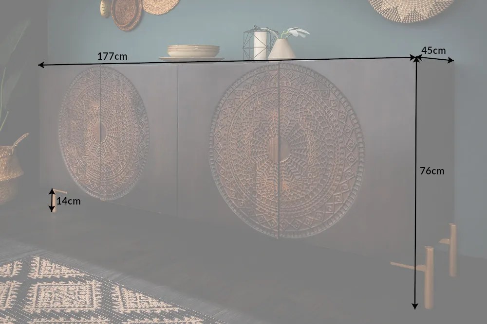 Design komód Fernanda 160 cm fekete mangó