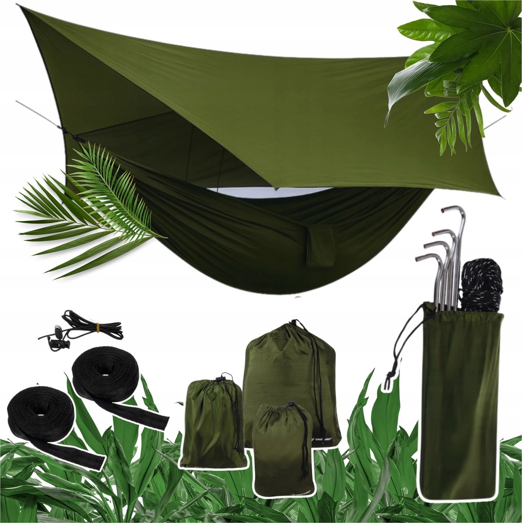 Kemping függőágy ponyvával és szúnyoghálóval túlélő bushcraft 260×140 cm 250kg