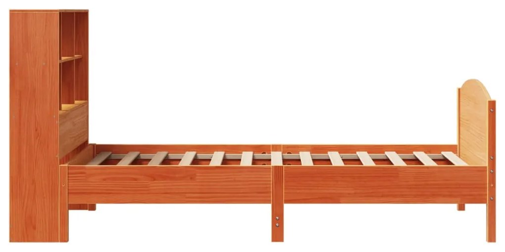 barna tömör fenyőfa könyvespolcos ágy matrac nélkül 100 x 200cm