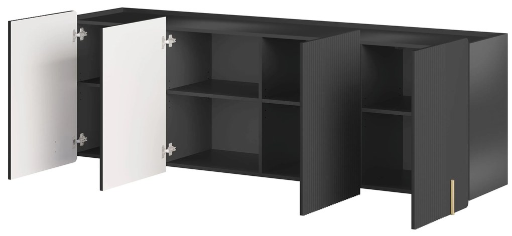 Malmi fali négyajtós komód 200 cm - fekete matt / arany