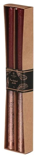 Kúpos gyertya szett, piros/réz, 2 db, paraffin, 25cm