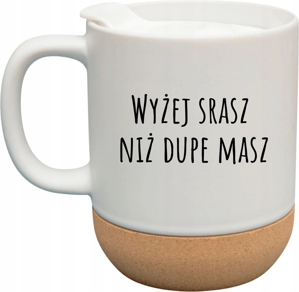 Fehér Bögre Fedéllel És Parafa Aljjal Ajándék