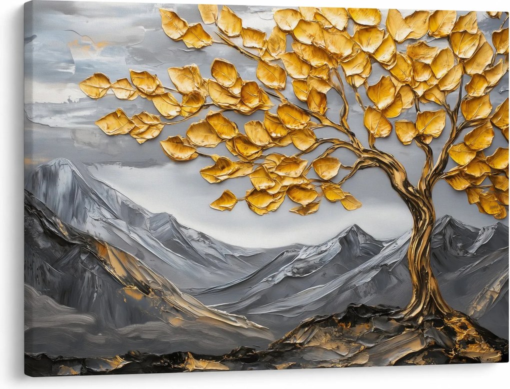 Kép – Fa arany levelekkel (70x50 cm)