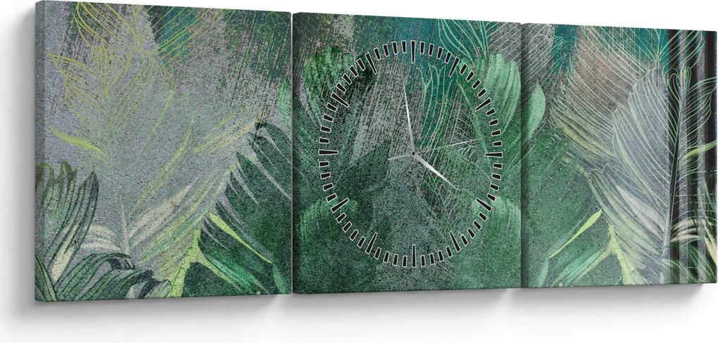 Kép - Beton textúra levelekkel (órával) (90x30 cm)