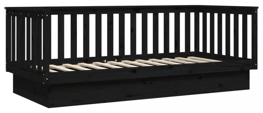 fekete tömör fenyőfa kanapéágy 80 x 200 cm
