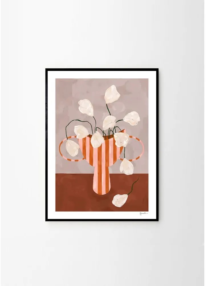 Poszter 30x40 cm White Flowers in Striped Vase – Frankie Penwill – The Poster Club