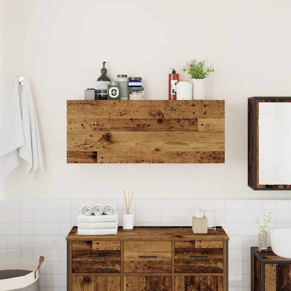 antik fa színű szerelt fa fali fürdőszobaszekrény 100x25x40 cm
